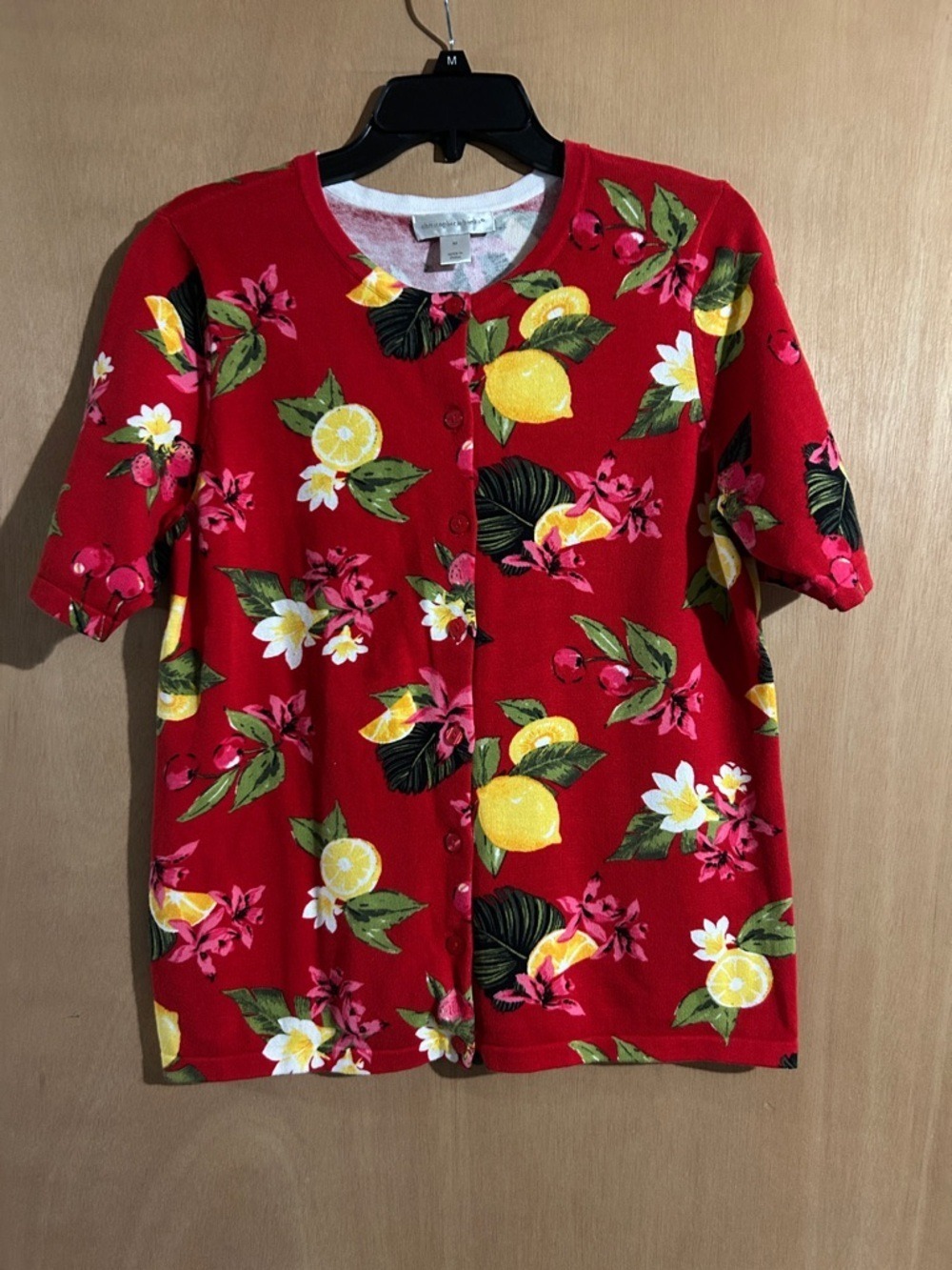 Christopher & Banks Red Lemon Floral Cardigan